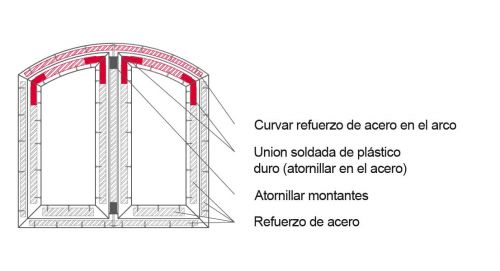 Ventanas de dos hojas con arcos segmentados con union soldada y refuerzo