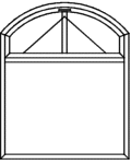 Stichbogenfenster KA146 - wie V146  angeschlagen: Flügel mit glasteilender Sprosse und Verriegelungsgriff oben  Glasleiste im eckigen Teil
