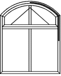 Segmentbogenfenster Typ OA147PF - wie V147PF  anschlagen: Flügel mit glasteilender Sprosse und Oberlichtbeschlag  Pfosten senkrecht ohne Glasleiste