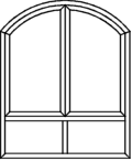 Segmentbogenfenster Typ V148S - Blendrahmen verschweißt  2 x Flügel oben mit Glasleiste und Stulp  Querkämpfer und Pfosten eingeschraubt  2 x Glasleisten unten fertig eingepasst