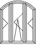 Stichbogenfenster Typ A161PF - wie V161PF angeschlagen: Flügel mittig D/K Flügel links und rechts D mit Pfosten Stichbogenfenster Typ A161PF - wie V161PF angeschlagen: Flügel mittig D/K Flügel links und rechts D mit Pfosten