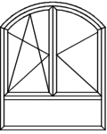 Stichbogenfenster Typ A145S - wie V145S angeschlagen: 1 x Flügel D/K 1 x Flügel D mit Stulp unten Kämpfer mit Glasleiste Stichbogenfenster Typ A145S - wie V145S angeschlagen: 1 x Flügel D/K 1 x Flügel D mit Stulp unten Kämpfer mit Glasleiste