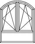 Stichbogenfenster Typ A145PF - wie V145PF angeschlagen: 2 x Flügel D/K mit Pfosten unten Kämpfer mit Glasleiste Stichbogenfenster Typ A145PF - wie V145PF angeschlagen: 2 x Flügel D/K mit Pfosten unten Kämpfer mit Glasleiste